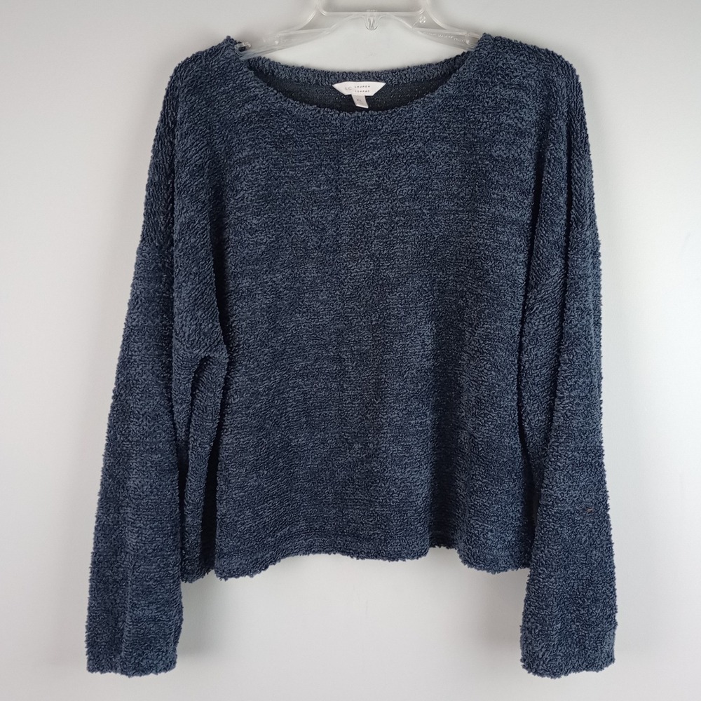 LC Lauren Conrad Womens XL Navy Blue Fuzzy Popcorn Knit Pullover Sweater